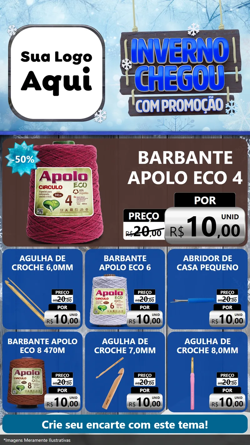 Modelo de Rede Social para Stories com o tema Inverno Chegou Com Promoção para Armarinho e Aviamentos