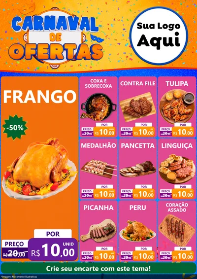 Modelo de Encarte para Encarte A4 Vertical com o tema Carnaval de Ofertas para Assados