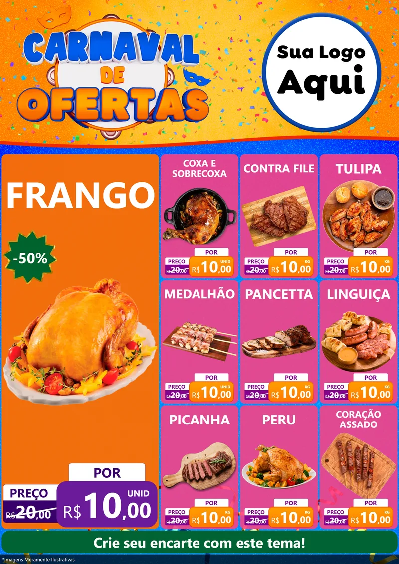 Modelo de Encarte para Encarte A4 Vertical com o tema Carnaval de Ofertas para Assados
