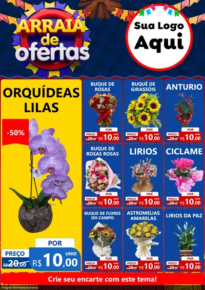 Modelo de Encarte para Encarte A4 Vertical com o tema Arraiá de Ofertas para Floricultura e jardim