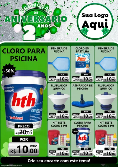 Modelo de Encarte para Encarte A4 Vertical com o tema Promoção de Aniversário - 2 Anos para Produtos para Piscina