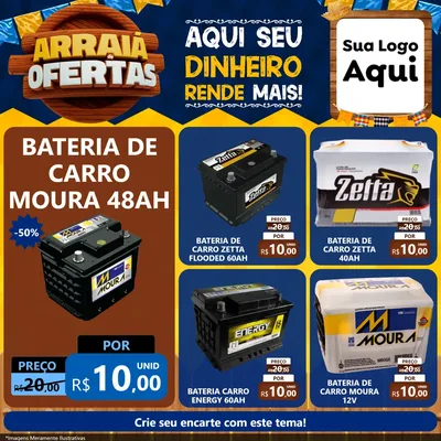 Modelo de Rede Social para Feed Facebook com o tema Arraiá de Ofertas - Junina para Baterias Elétricas