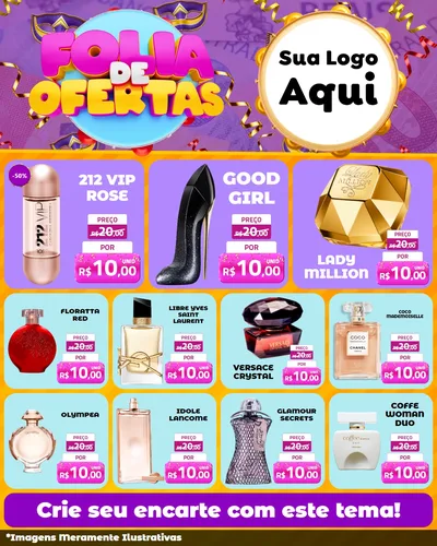 Modelo de Rede Social para Feed Instagram com o tema Folia de Ofertas para Perfumes