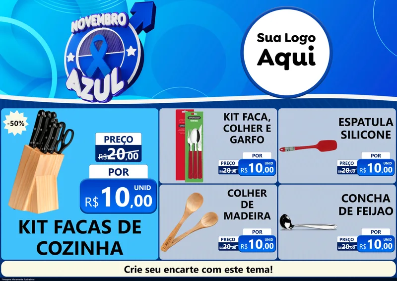 Modelo de Encarte para Encarte A4 Horizontal com o tema Novembro Azul para Utilidades Domésticas