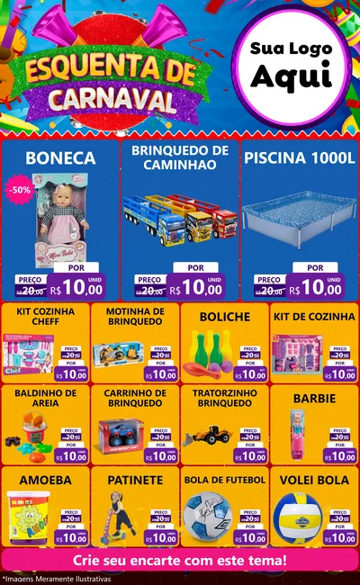 Modelo de Encarte para Encarte Grande com o tema Esquenta de Carnaval para Brinquedos