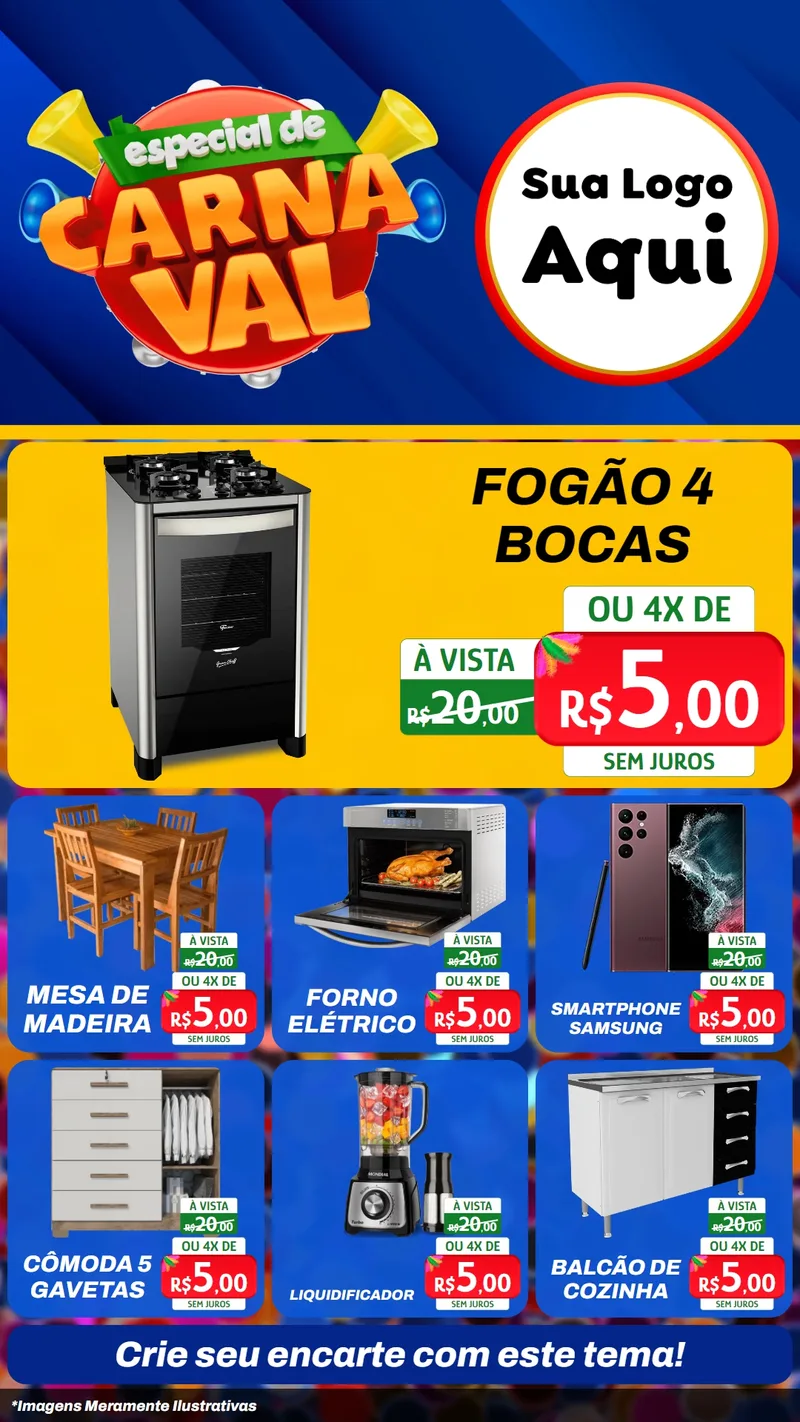 Modelo de Rede Social para Stories com o tema Especial de Carnaval para Móveis e Eletro