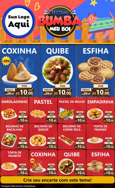 Modelo de Encarte para Encarte Grande com o tema Festival Bumba Meu Boi para Salgadaria