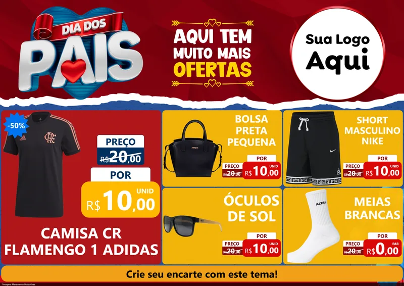 Modelo de Encarte para Encarte A4 Horizontal com o tema Dia dos Pais para Roupas e acessórios
