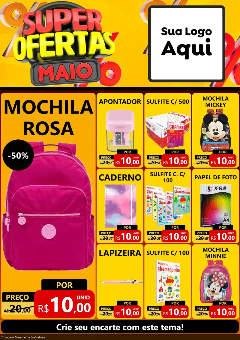 Modelo de Encarte para Encarte A4 Vertical com o tema Super Ofertas Maio para Papelaria