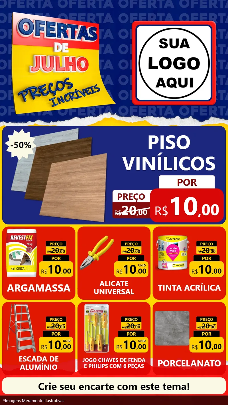 Modelo de Rede Social para Stories com o tema Ofertas de Julho - Preços Incríveis para Material para Construção