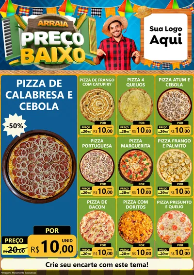 Modelo de Encarte para Encarte A4 Vertical com o tema Arraiá de Preço Baixo - Junina para Pizzaria