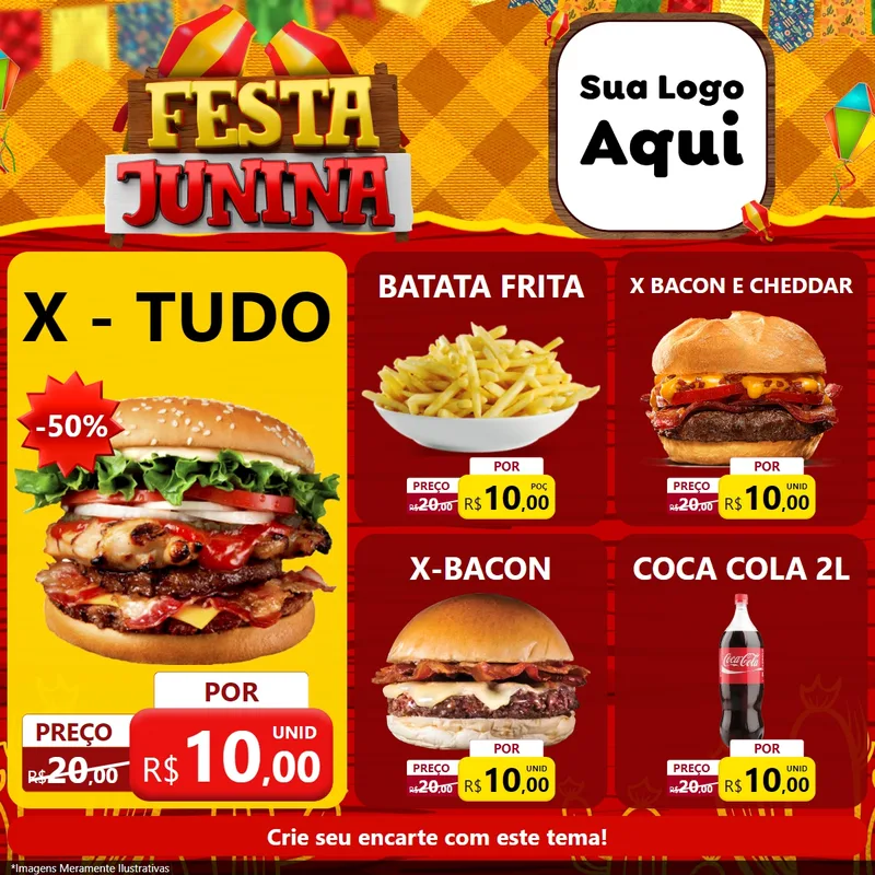 Modelo de Rede Social para Feed Facebook com o tema Festa Junina para Hamburgueria