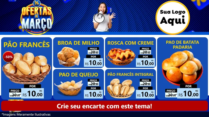 Modelo de TV para TV Horizontal com o tema Ofertas de Março para Padaria
