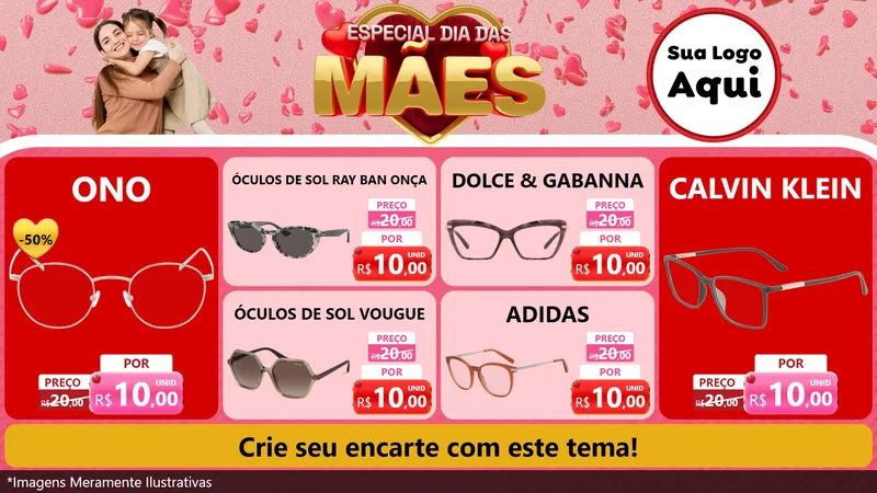 Modelo de TV para TV Horizontal com o tema Especial Dia Das Mães para Óticas