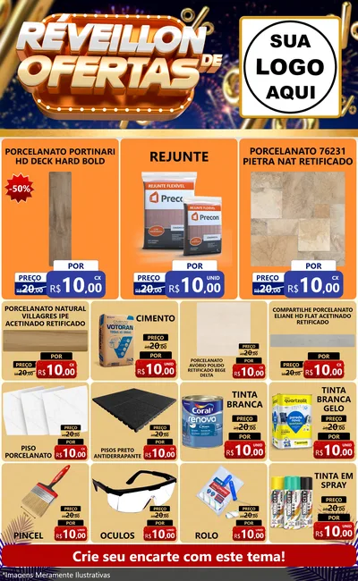 Modelo de Encarte para Encarte Grande com o tema Réveillon de Ofertas para Pisos e revestimentos