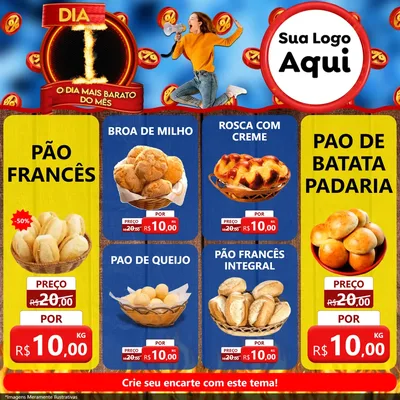 Modelo de Rede Social para Feed Facebook com o tema Dia I - O Dia Mais Barato Do Mês para Padaria