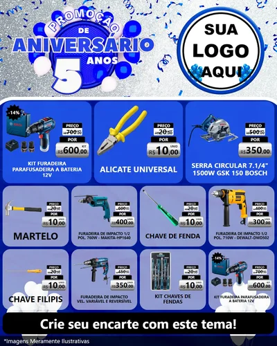 Modelo de Rede Social para Feed Instagram com o tema Promoção de Aniversário - 5 Anos para Maquinas e Ferramentas