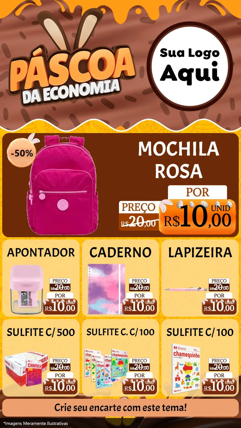 Modelo de Rede Social para Stories com o tema Páscoa da Economia para Papelaria