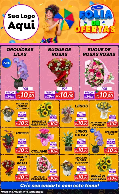 Modelo de Encarte para Encarte Grande com o tema Folia de Ofertas para Floricultura e jardim