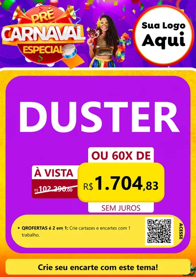 Modelo de Cartaz para Cartaz A4 Vertical com o tema Pré-Carnaval Especial para Concessionaria de Carros