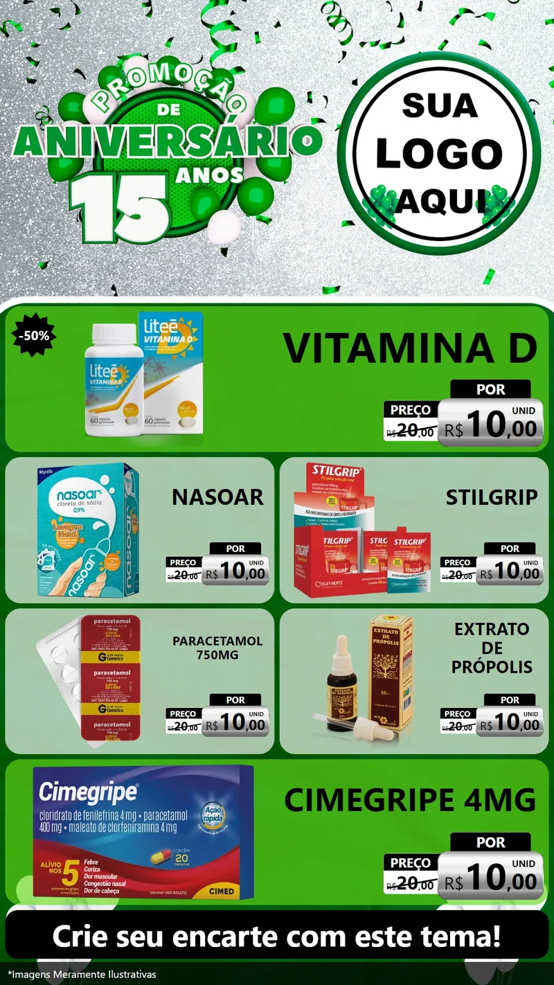 Modelo de TV para TV Vertical com o tema Promoção de Aniversário - 15 Anos para Farmácia