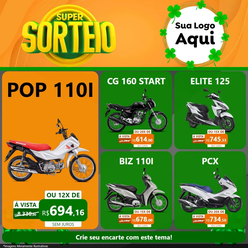 Modelo de Rede Social para Feed Facebook com o tema Super Sorteio para Concessionaria de Motos