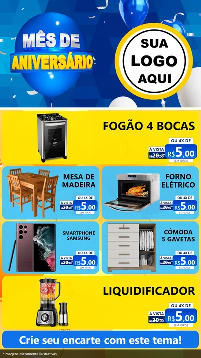 Modelo de TV para TV Vertical com o tema Mês de Aniversário para Móveis e Eletro
