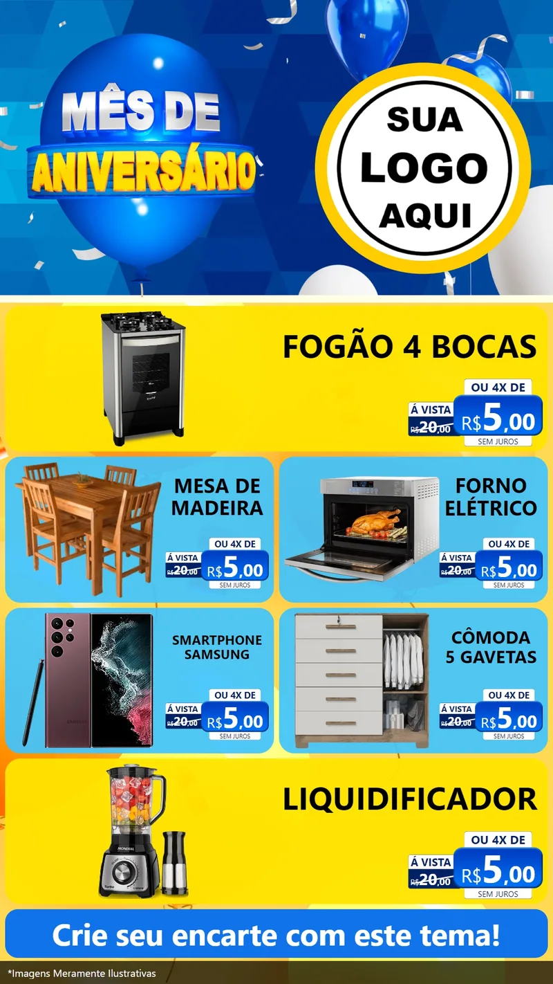 Modelo de TV para TV Vertical com o tema Mês de Aniversário para Móveis e Eletro