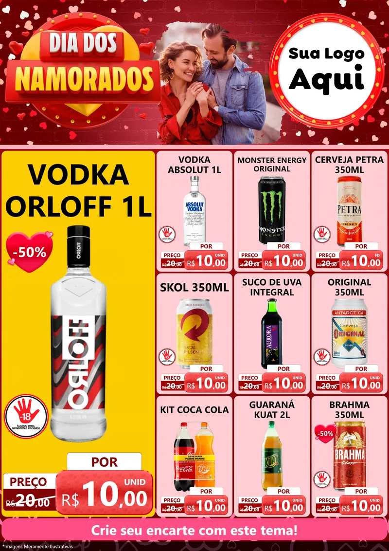 Modelo de Encarte para Encarte A4 Vertical com o tema Dia Dos Namorados para Distribuidora de bebidas