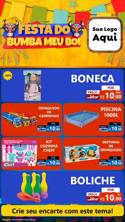 Modelo de TV para TV Vertical com o tema Festa do Bumba Meu Boi para Brinquedos
