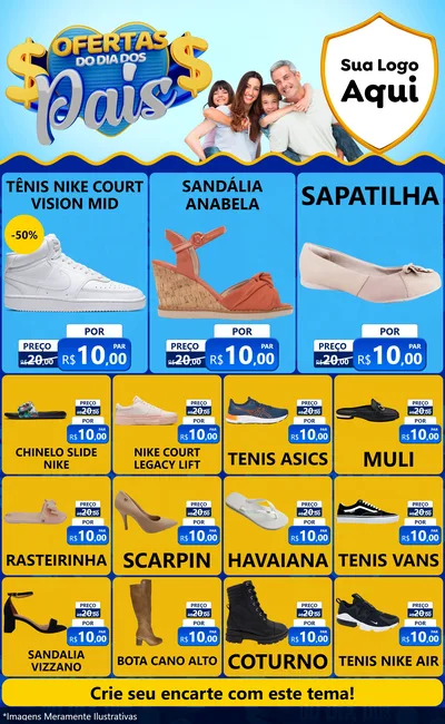 Modelo de Encarte para Encarte Grande com o tema Ofertas do Dia dos Pais para Calçados