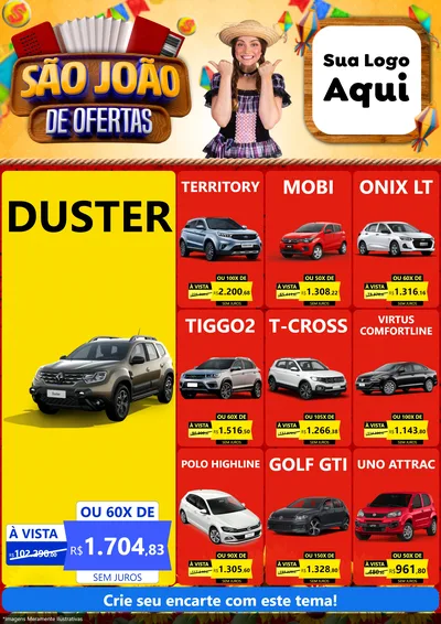 Modelo de Encarte para Encarte A4 Vertical com o tema São João de Ofertas para Concessionaria de Carros