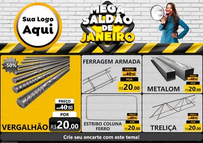 Modelo de Encarte para Encarte A4 Horizontal com o tema Mega Saldão de Janeiro para Ferragens