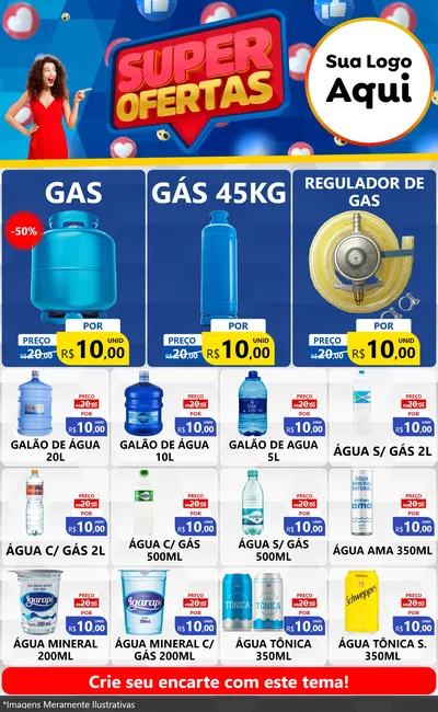 Modelo de Encarte para Encarte Grande com o tema Super Ofertas para Água e gás