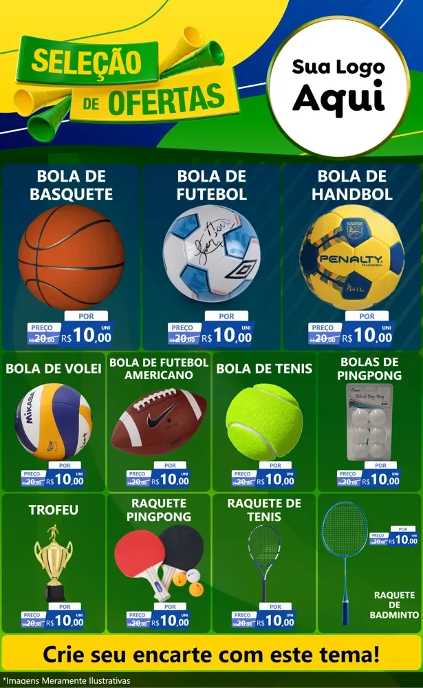 Modelo de Encarte para Encarte Grande com o tema Seleção de Ofertas - Copa para Artigos Esportivos
