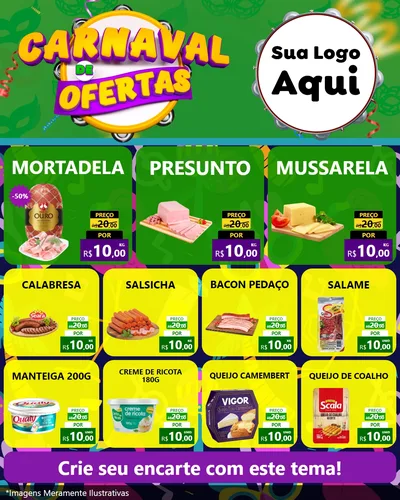 Modelo de Rede Social para Feed Instagram com o tema Carnaval de Ofertas para Frios e Laticínios