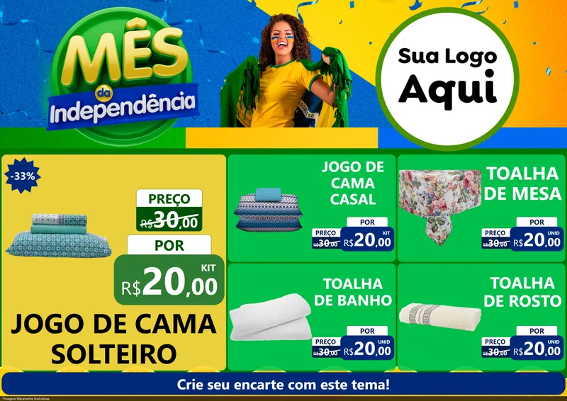 Modelo de Encarte para Encarte A4 Horizontal com o tema Mês da Independência para Cama, Mesa e Banho