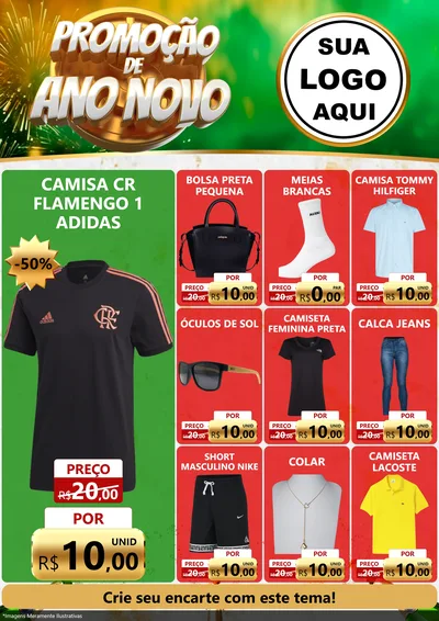 Modelo de Encarte para Encarte A4 Vertical com o tema Promoção de Ano Novo para Roupas e acessórios