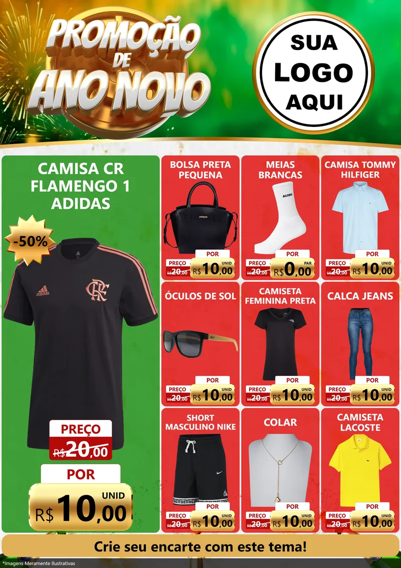 Modelo de Encarte para Encarte A4 Vertical com o tema Promoção de Ano Novo para Roupas e acessórios