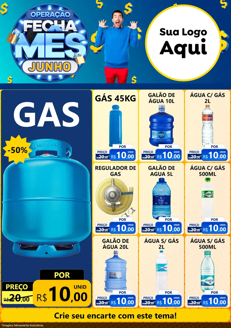 Modelo de Encarte para Encarte A4 Vertical com o tema Operação Fecha Mês, Junho para Água e gás
