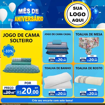 Modelo de Rede Social para Feed Facebook com o tema Mês de Aniversário para Cama, Mesa e Banho