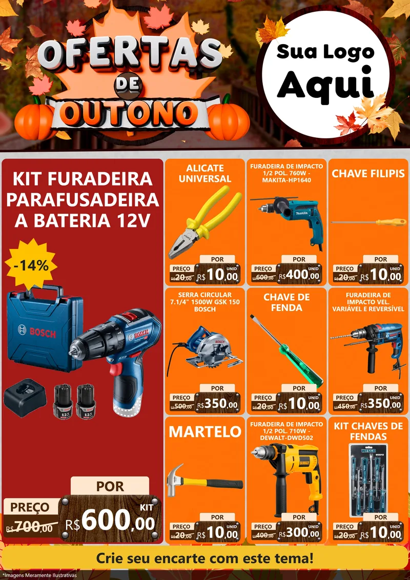 Modelo de Encarte para Encarte A4 Vertical com o tema Ofertas de Outono para Maquinas e Ferramentas