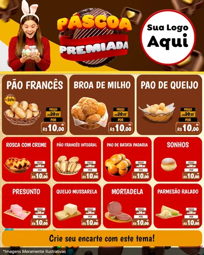Modelo de Rede Social para Feed Instagram com o tema Páscoa Premiada para Padaria