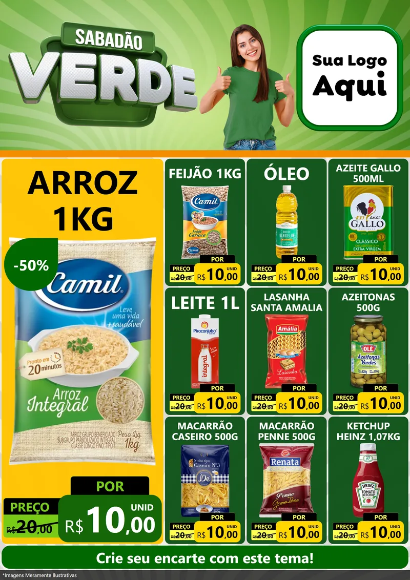 Modelo de Encarte para Encarte A4 Vertical com o tema Sabadão Verde para Supermercado