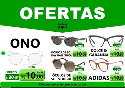 Modelo de Encarte para Encarte A4 Horizontal com o tema Ofertas Verde Cartaz para Óticas