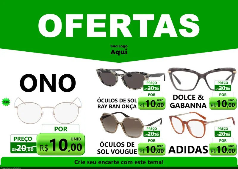 Modelo de Encarte para Encarte A4 Horizontal com o tema Ofertas Verde Cartaz para Óticas