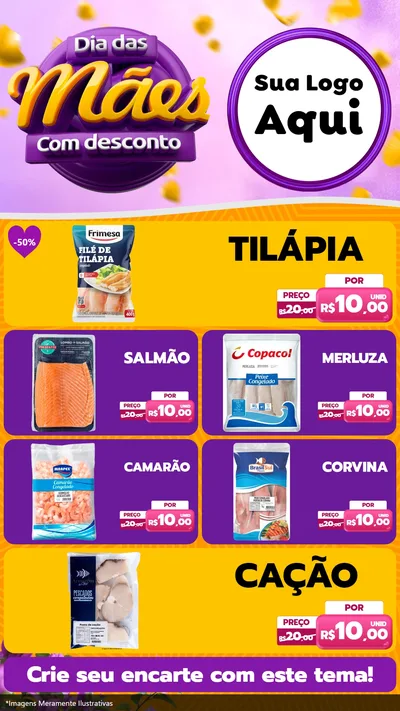Modelo de TV para TV Vertical com o tema Dia das Mães com Desconto para Peixaria