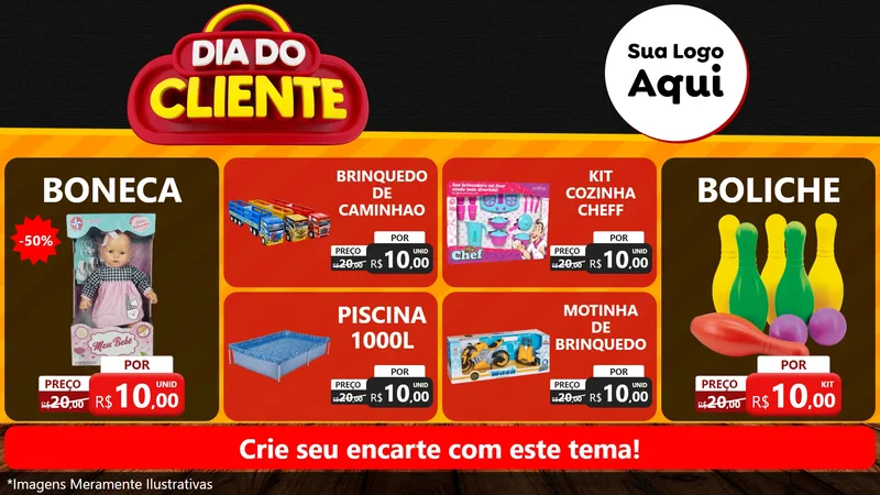 Modelo de TV para TV Horizontal com o tema Dia do Cliente para Brinquedos