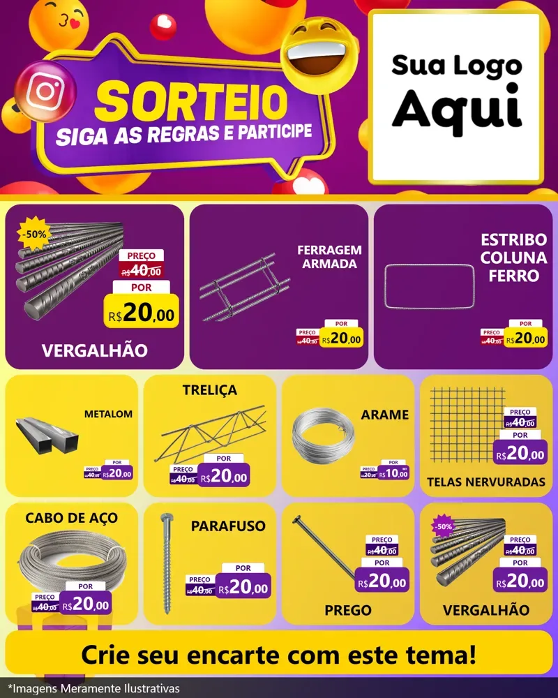 Modelo de Rede Social para Feed Instagram com o tema Sorteio para Ferragens