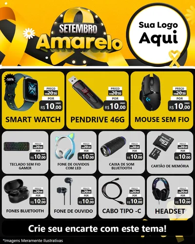Modelo de Rede Social para Feed Instagram com o tema Setembro Amarelo para Informática